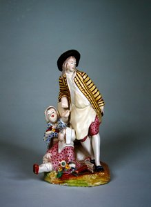 若いクーパーまたは鍛冶屋と2人の娘（ファイエンス）のソー製造の像 作： French School